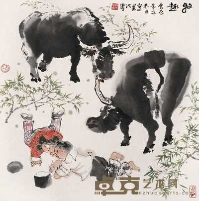 梁洪涛 2000年作 牧趣 立轴 55×55cm